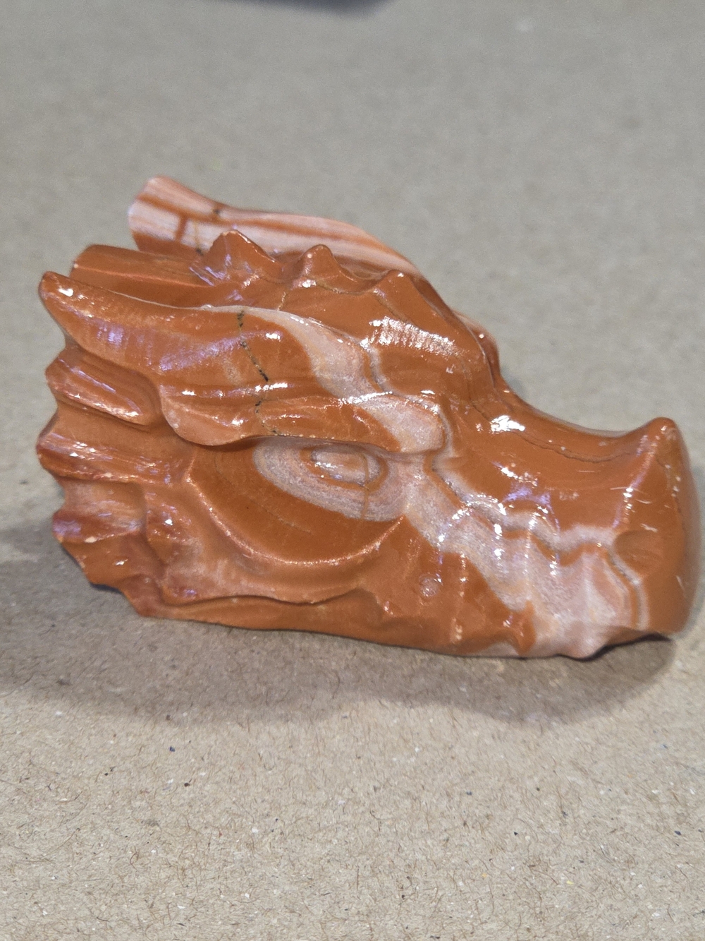 Banded Red Jasper Crystal Carved Dragon Head Stone Sculpture Decor
